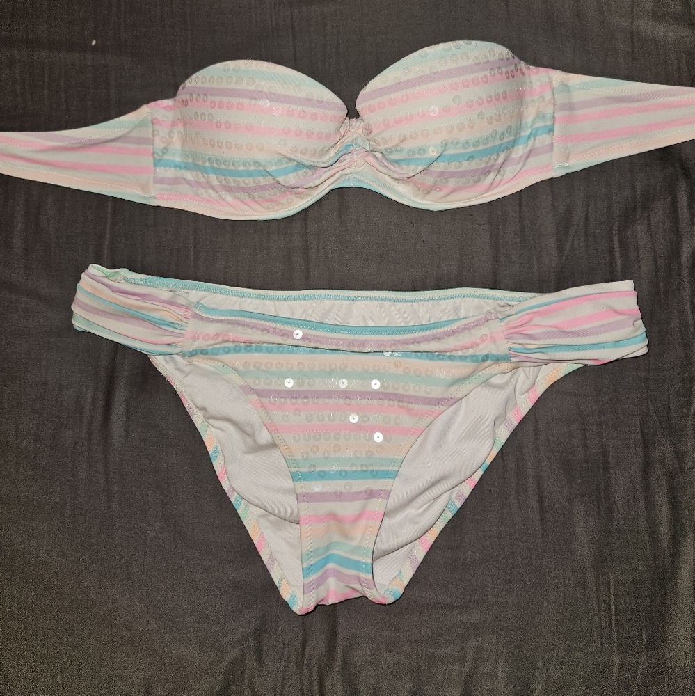 Victorias secret Striped Pastel sequin Bikini Set